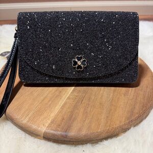 Kate Spade Black Odette Glitter Clutch with Wristlet